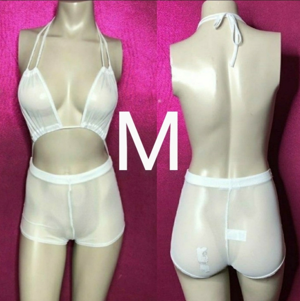 🆕White Mesh One Piece Exotic Wear Romper Size M